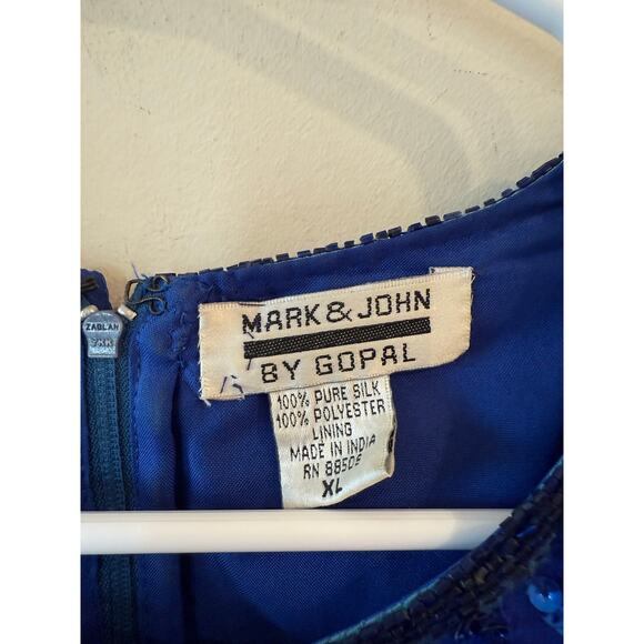 Mark & John by Gopal Embossed Sequin Sheath Dress Pure Silk Blue Women's Size XL - Picture 5 of 9